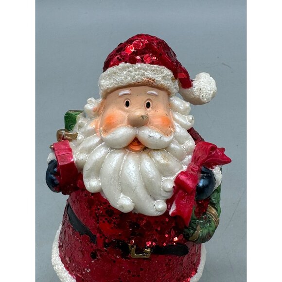 Santa Claus Bobble head Figurine Glittered Holding Gifts Wreath Decoration READ - Picture 2 of 8